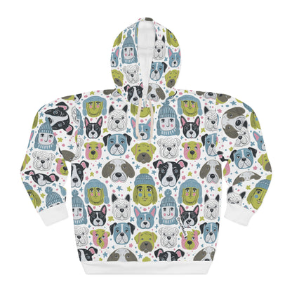 Unisex Cut & Sew Pullover Hoodie | All Over Print Hoodie | Winter Doggies Design