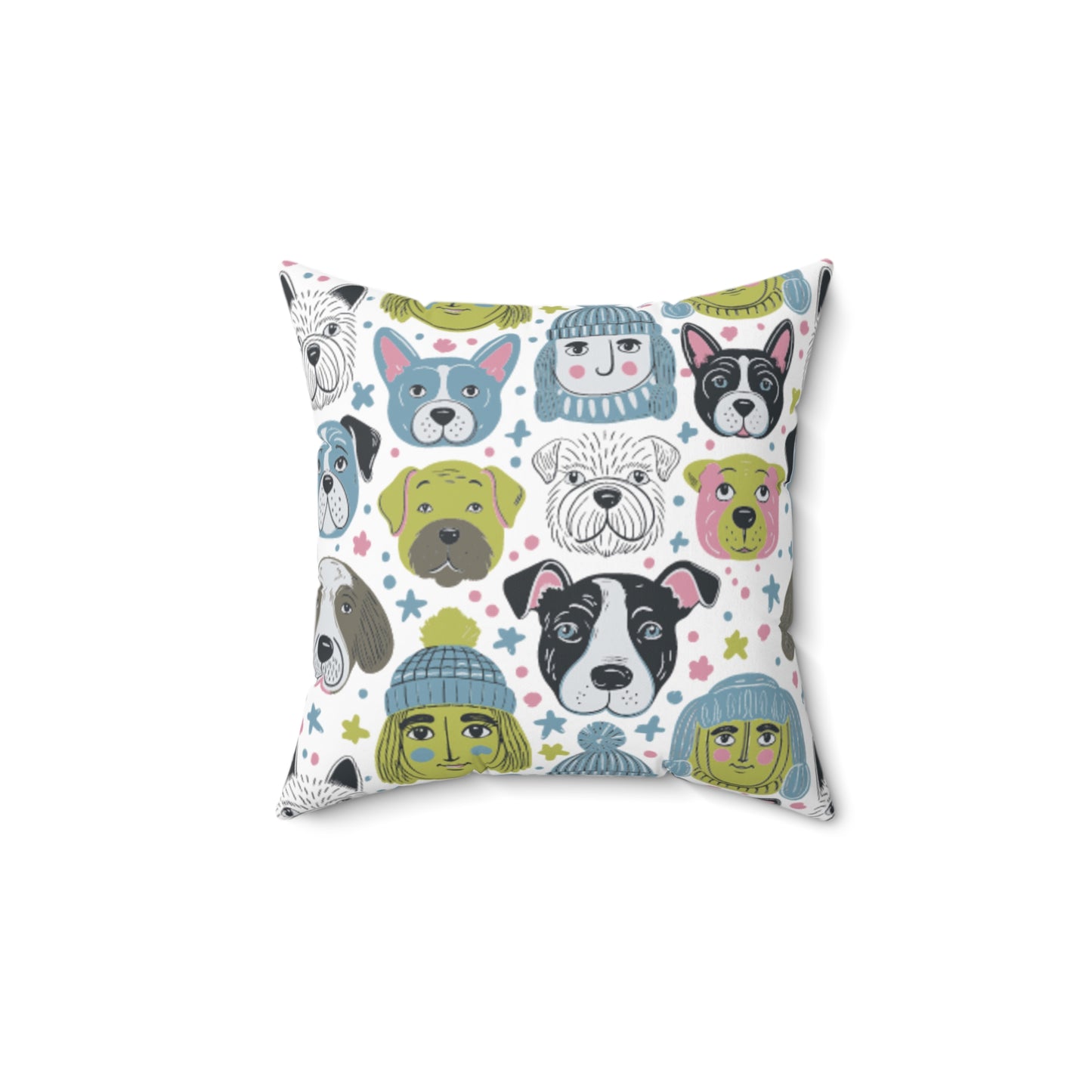 Spun Polyester Square Pillow | Winter Doggies Design | 4 sizes