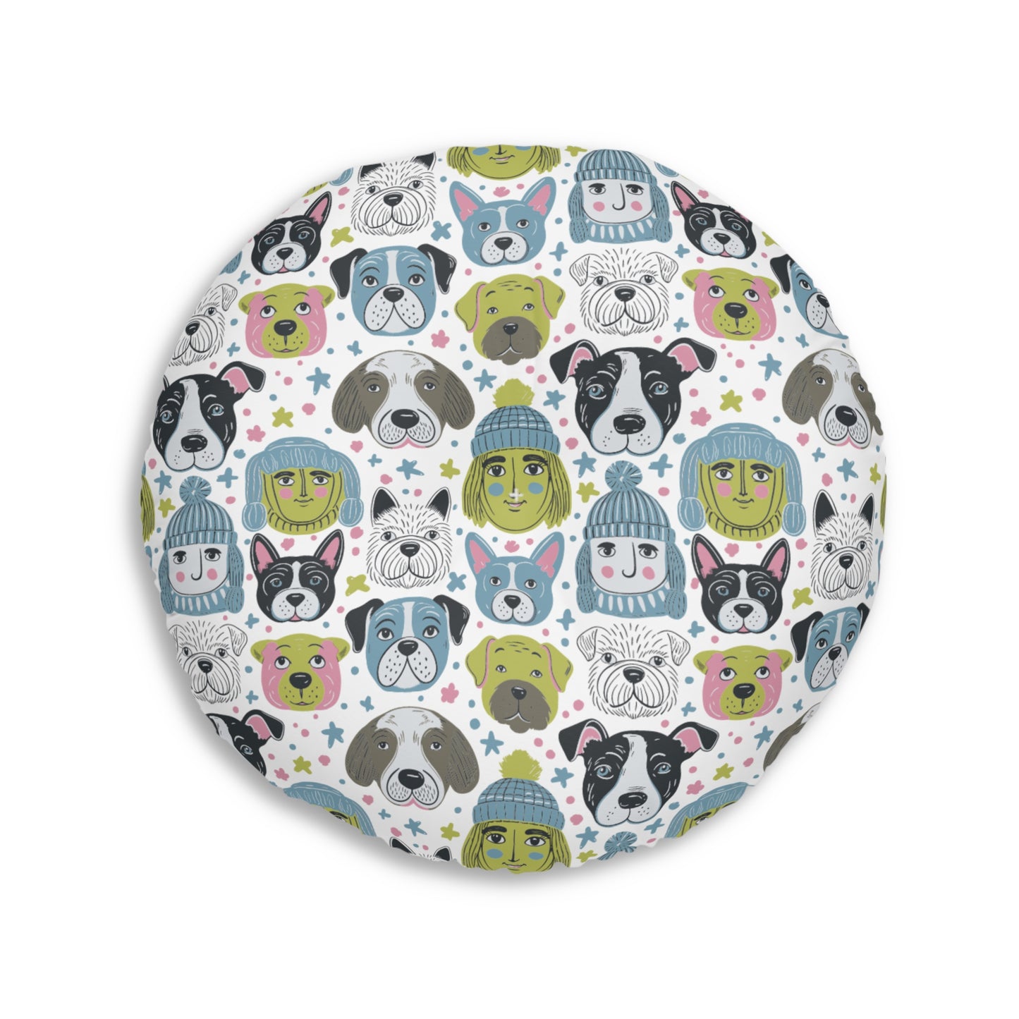 Round Tufted Floor Pillow | for Pets and Companions | Winter Doggies Design