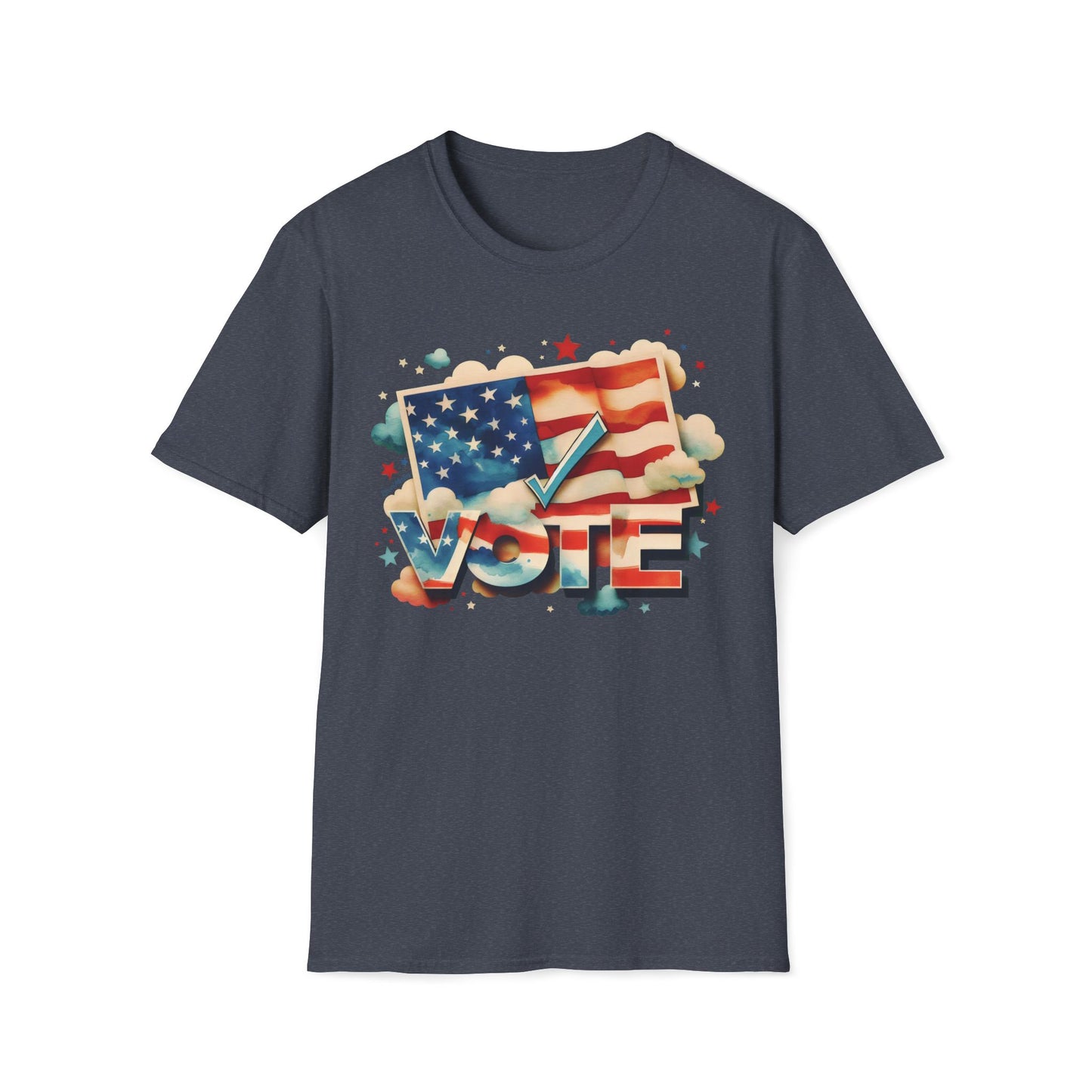 Unisex Softstyle T-Shirt | Heather and Antique Colors | VOTE Watercolor Design | US Elections | 16 colors