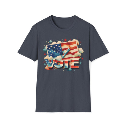 Unisex Softstyle T-Shirt | Heather and Antique Colors | VOTE Watercolor Design | US Elections | 16 colors