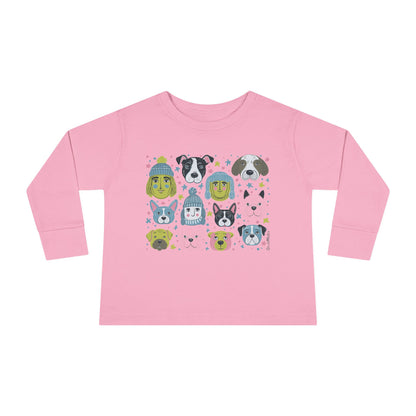 Toddler Unisex Long Sleeve T-Shirt | Winter Doggies Design | 4 colors