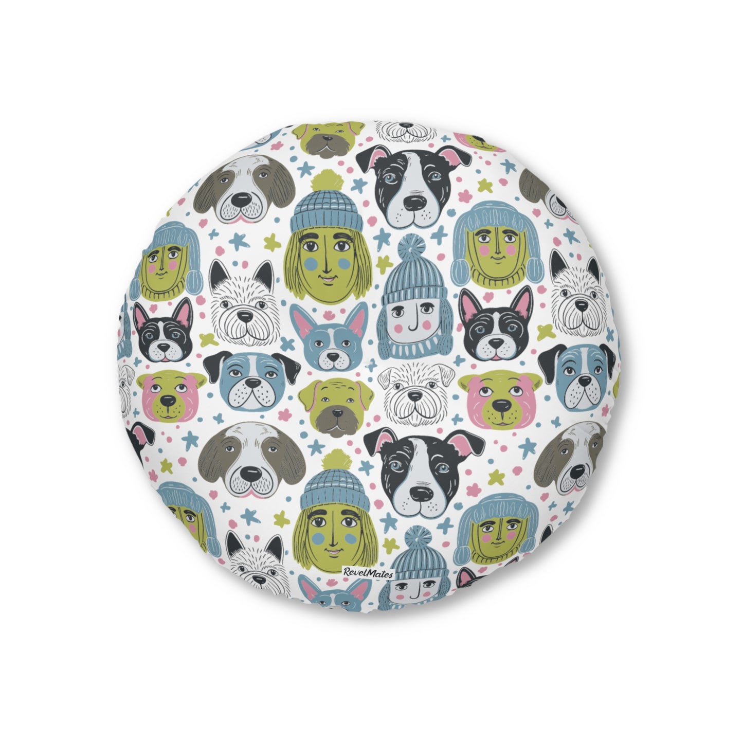 Round Tufted Floor Pillow | for Pets and Companions | Winter Doggies Design