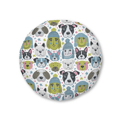 Round Tufted Floor Pillow | for Pets and Companions | Winter Doggies Design