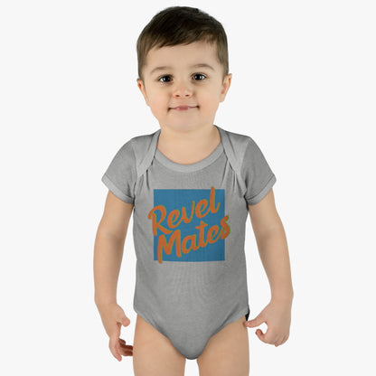 Unisex Infant Baby Rib Bodysuit | NB-24M | Blue & Orange RevelMates Square Design | 4 colors