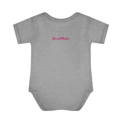 Unisex Infant Baby Rib Bodysuit | NB-24M | Fuchsia & White RevelMates Square Design | 4 colors