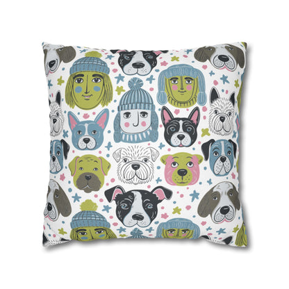 Spun Polyester Square Pillowcase | Winter Doggies Design | 4 sizes