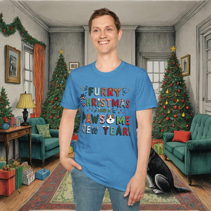 Unisex Softstyle T-Shirt | Heather and Antique Colors | Furry Christmas Design | 15 colors