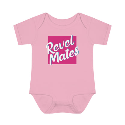 Unisex Infant Baby Rib Bodysuit | NB-24M | Fuchsia & White RevelMates Square Design | 4 colors