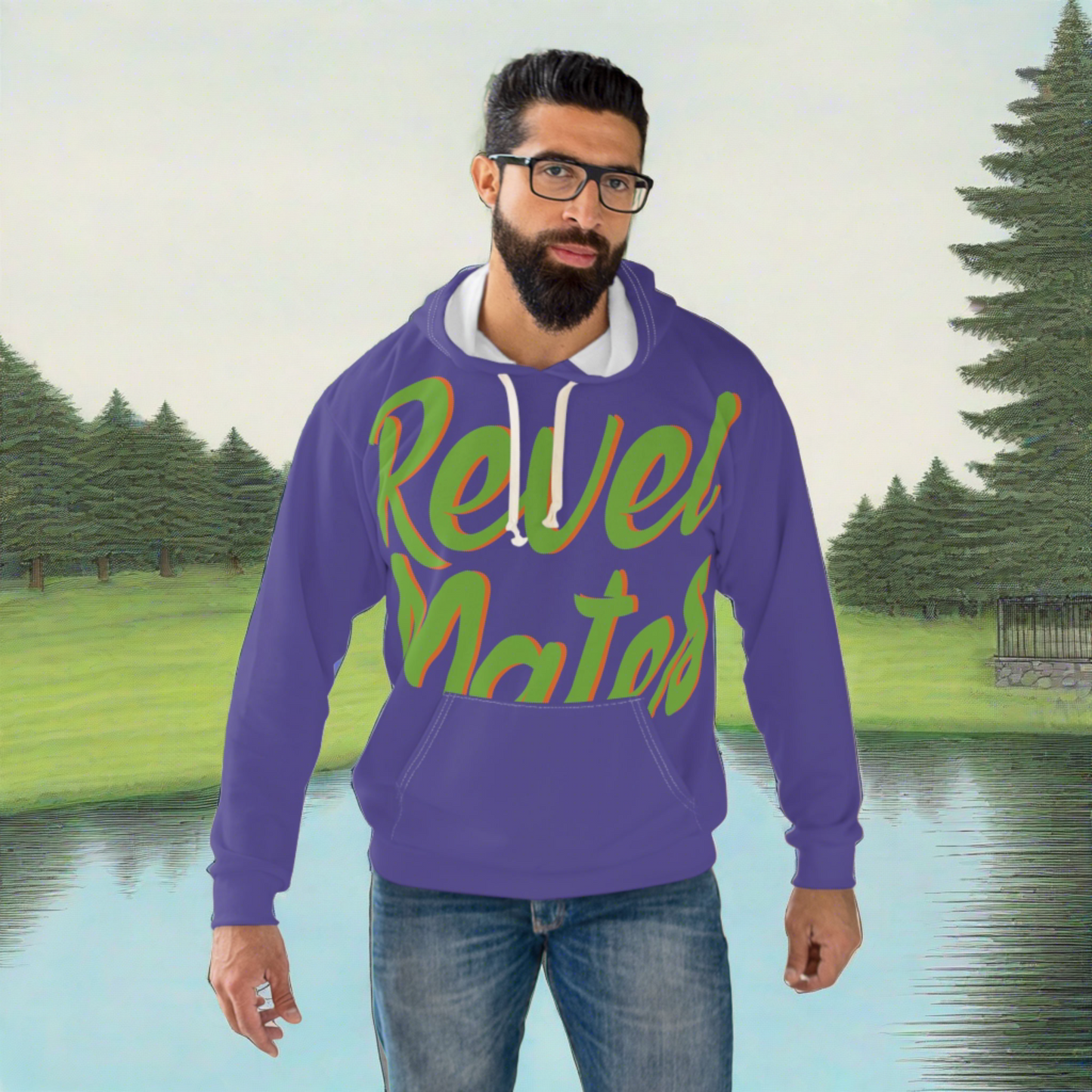 Unisex Cut & Sew Pullover Hoodie | All Over Print Hoodie | Lavender & Lime RevelMates Design