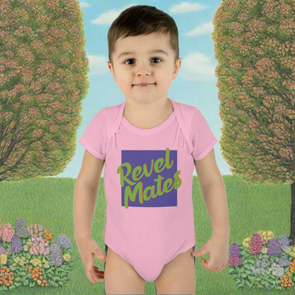 Unisex Infant Baby Rib Bodysuit | NB-24M | Lavender & Lime RevelMates Square Design | 4 colors