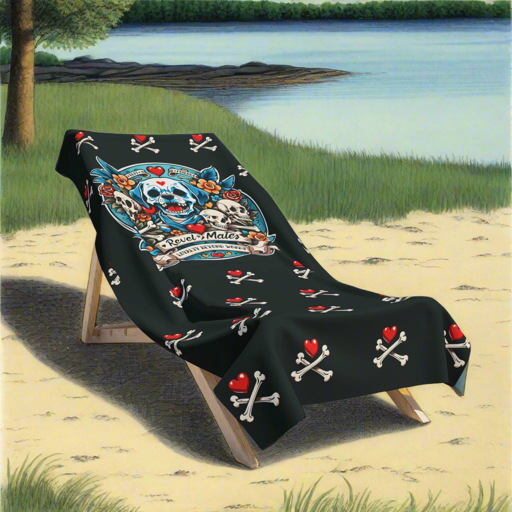 Beach Towel | All Over Print Towel | Dog Skull Tattoo Design | 4 colors