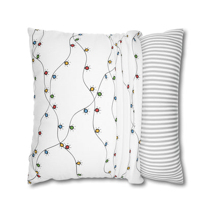 Spun Polyester Square Pillowcase | Christmas Lights Design | 4 sizes