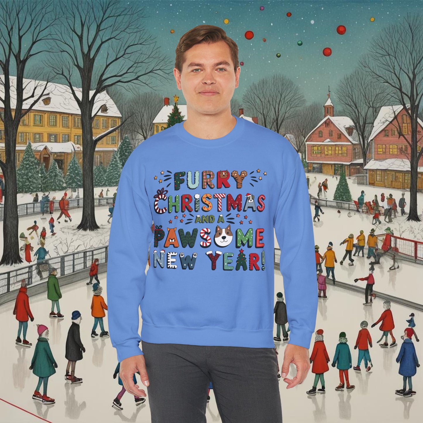 Unisex Heavy Blend™ Crewneck Sweatshirt | Solid Colors | Furry Christmas Design | 15 colors