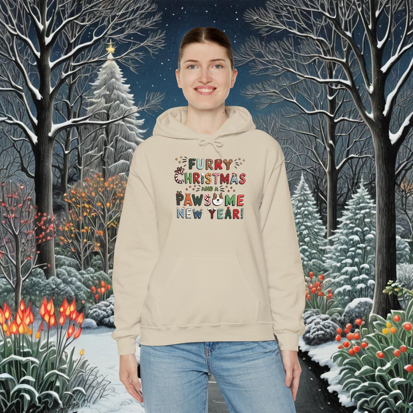 Unisex Heavy Blend Hoodie | Solid Colors V.1 | Furry Christmas Design | 12 colors