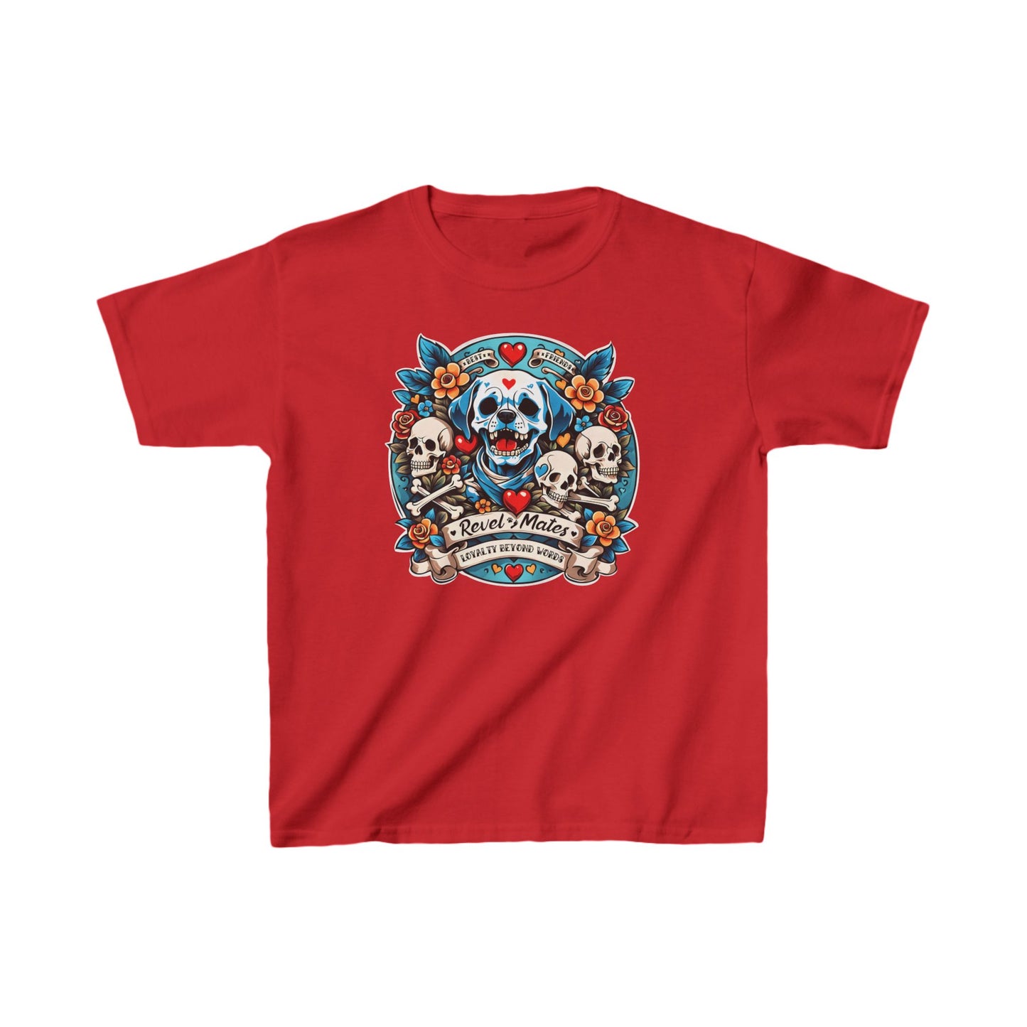 Unisex Kids Heavy Cotton™ T-Shirt | Dog Skull Tattoo Design | 20 colors