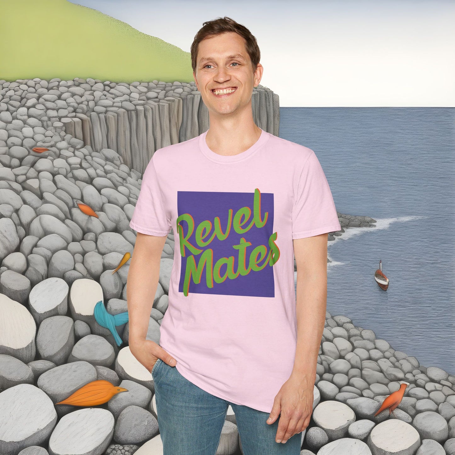 Unisex Softstyle T-Shirt | Lavender & Lime RevelMates Square Design | 4 colors