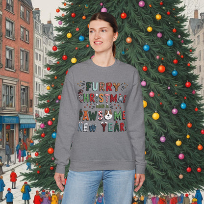 Unisex Heavy Blend Crewneck Sweatshirt | Heather and Antique Colors | Furry Christmas Design | 9 colors