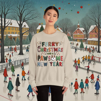 Unisex Heavy Blend Crewneck Sweatshirt | Solid Colors V.1 | Furry Christmas Design | 13 colors