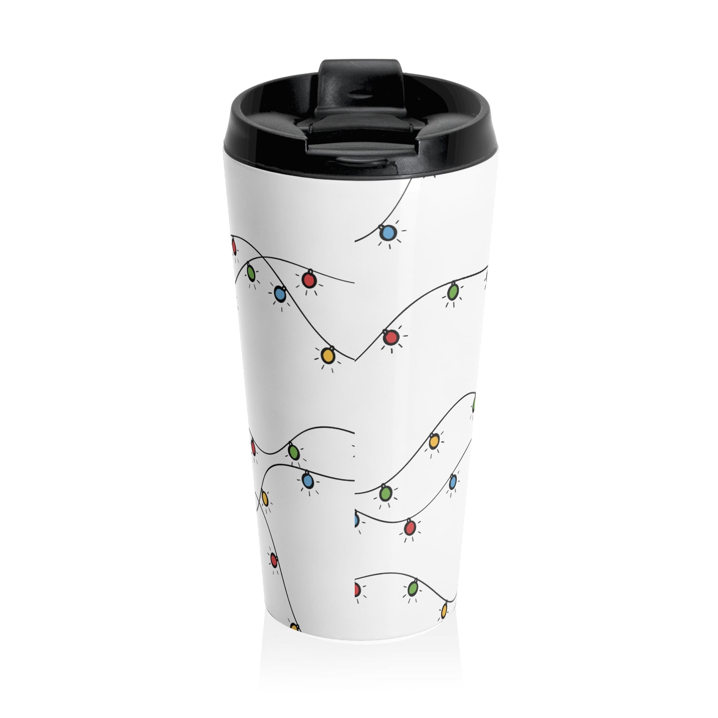 Stainless Steel Travel Mug With Cup 15oz (440ml)| Christmas Lights Design