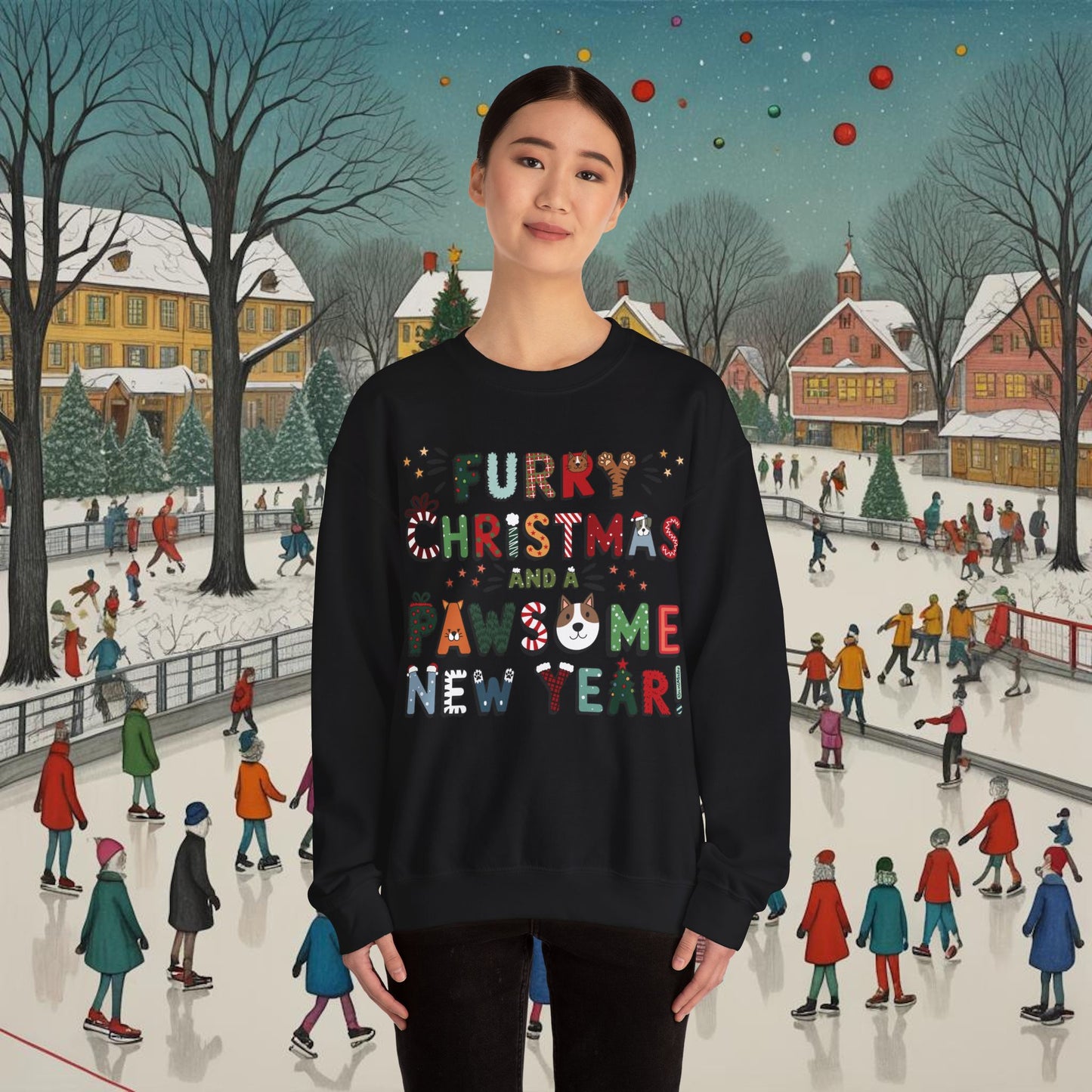 Unisex Heavy Blend Crewneck Sweatshirt | Solid Colors V.1 | Furry Christmas Design | 13 colors