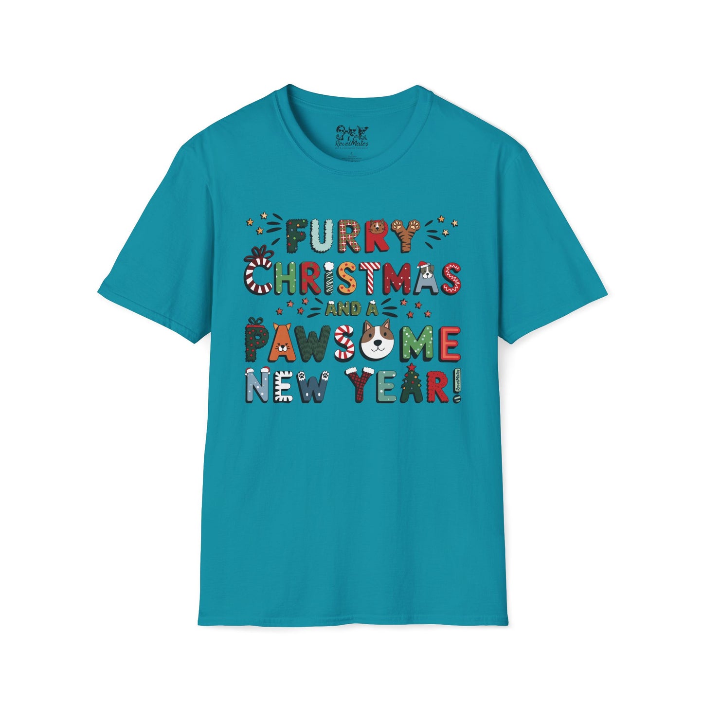 Unisex Softstyle T-Shirt | Solid Colors V.2 | Furry Christmas Design | 15 colors