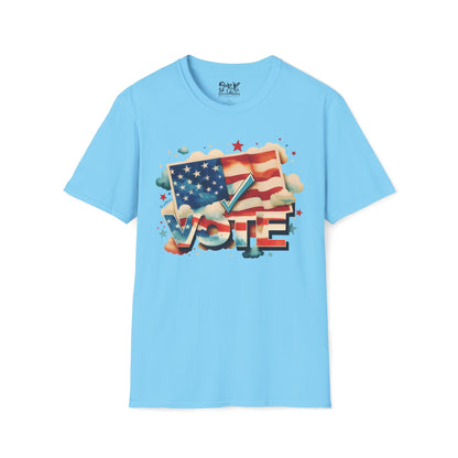 Unisex Softstyle T-Shirt | Solid Colors | VOTE Watercolor Design | US Elections | 15 colors