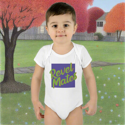 Unisex Infant Baby Rib Bodysuit | NB-24M | Lavender & Lime RevelMates Square Design | 4 colors