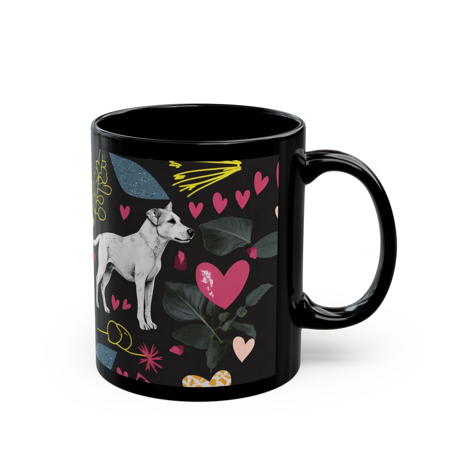 Total Black Ceramic Mug (11oz, 15oz) | Hearts & Tails Design | 2 sizes