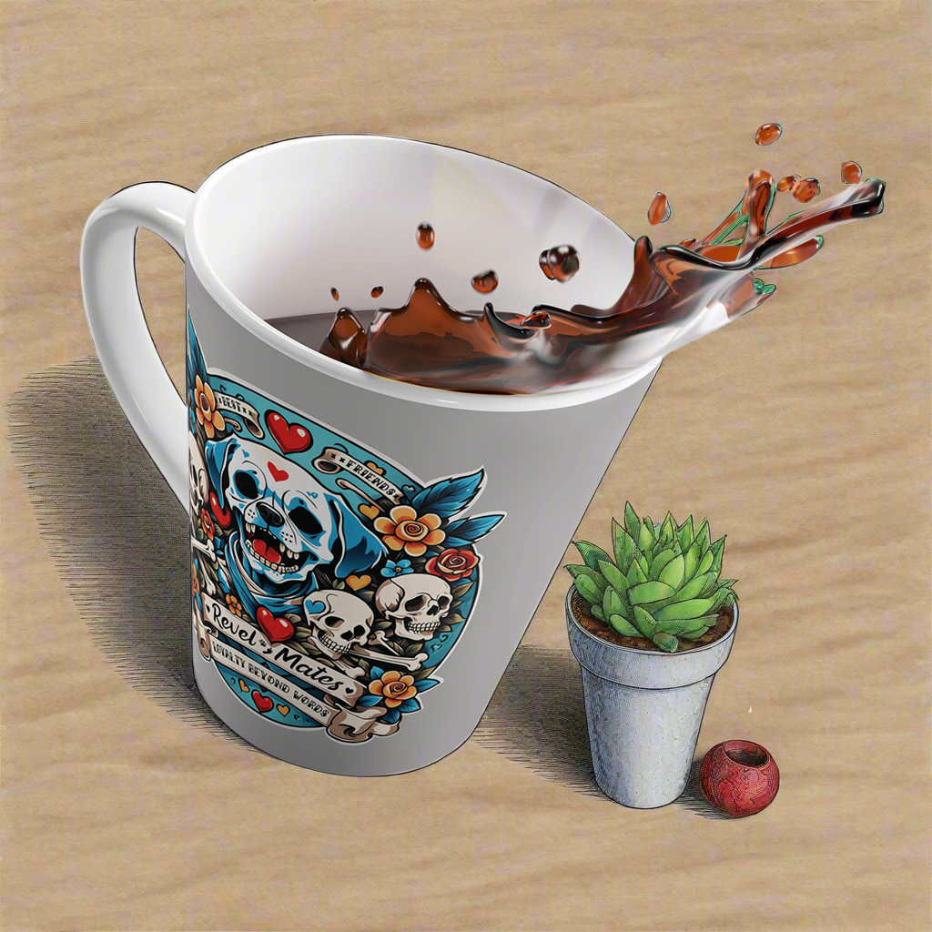 Latte Mug 12oz (350 ml) | Dog Skull Tattoo Design | 4 colors