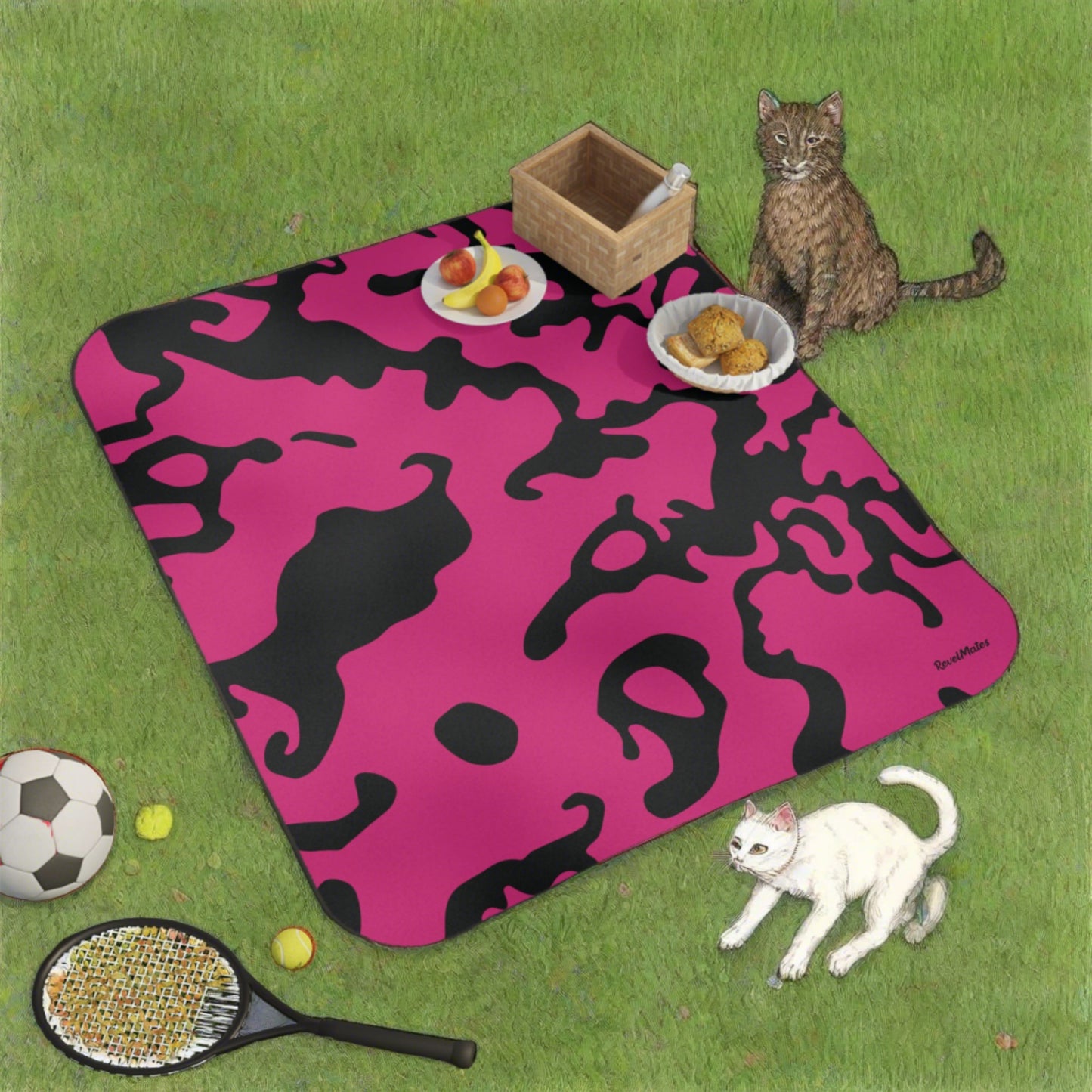 Picnic Blanket | Camouflage Fuchsia & Black Design