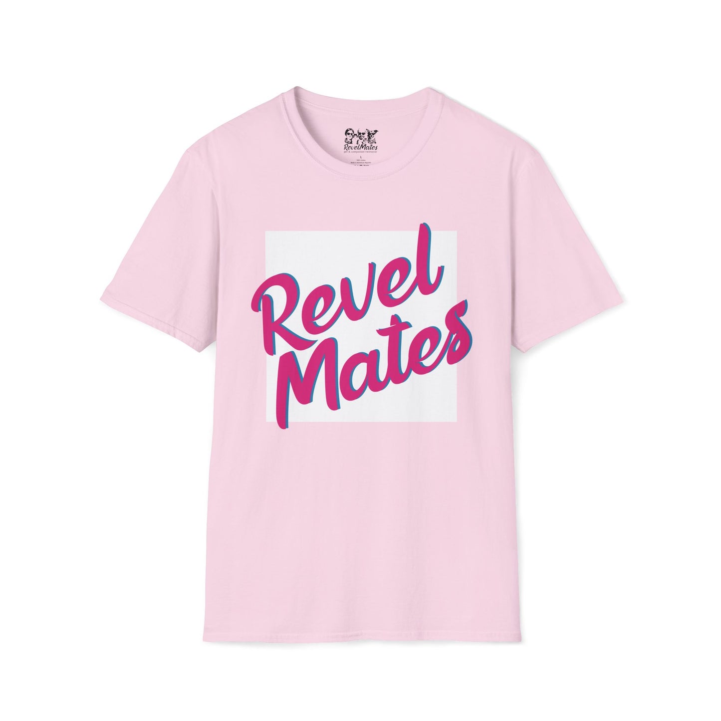 Unisex Softstyle T-Shirt | White & Fuchsia RevelMates Square Design | 4 colors