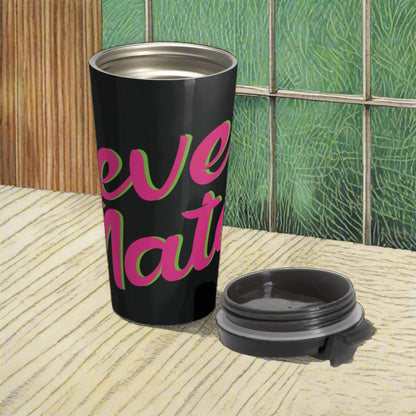 Stainless Steel Travel Mug With Cup 15oz (440ml)| Black & Fuchsia RevelMates Design