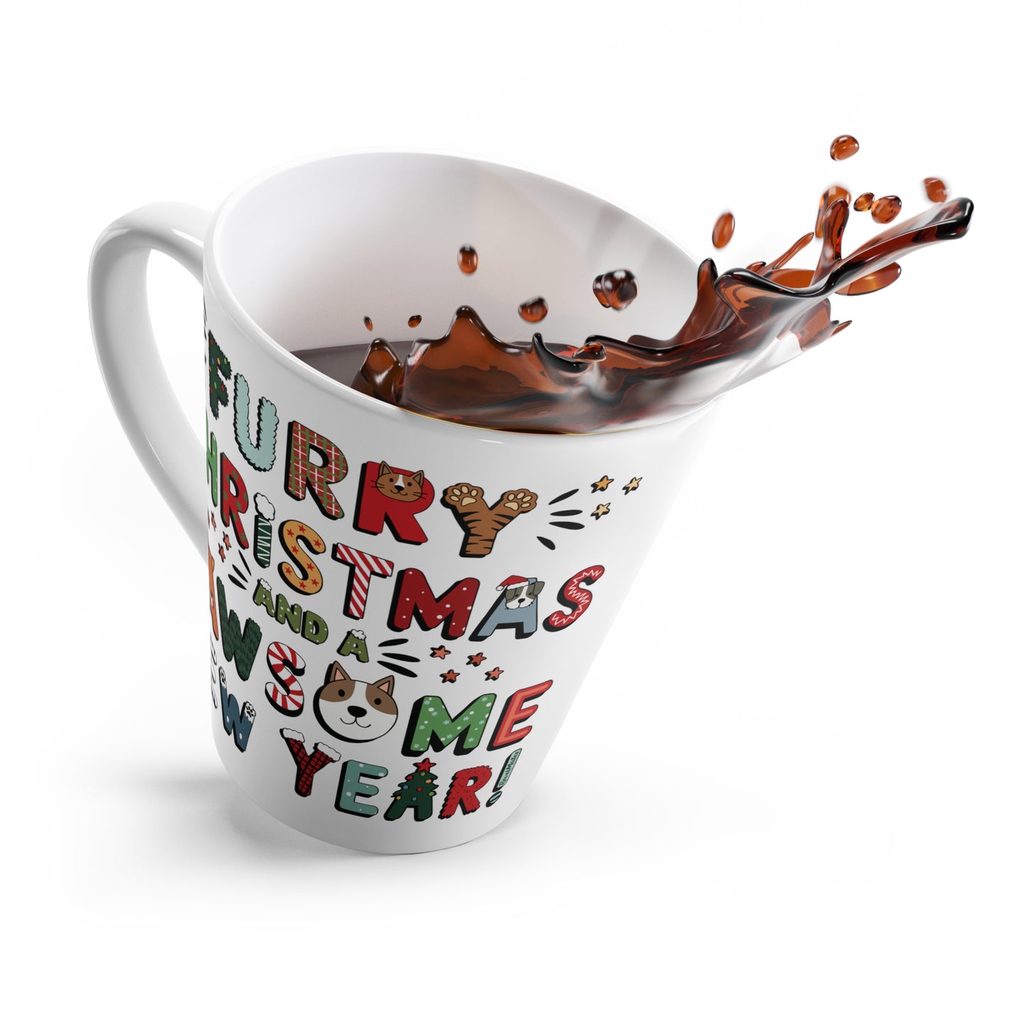 Latte Mug 12oz (350 ml) | Furry Christmas Design