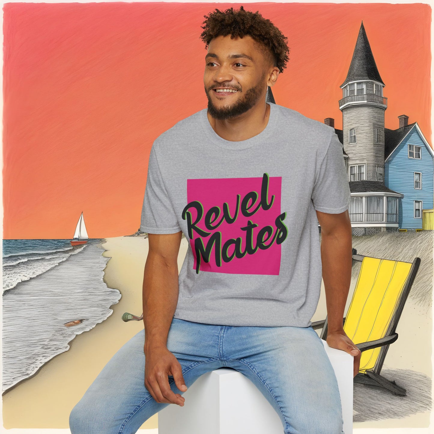 Unisex Softstyle T-Shirt | Fuchsia & Black RevelMates Square Design | 4 colors