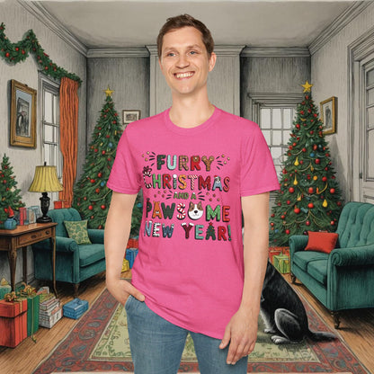 Unisex Softstyle T-Shirt | Heather and Antique Colors | Furry Christmas Design | 15 colors