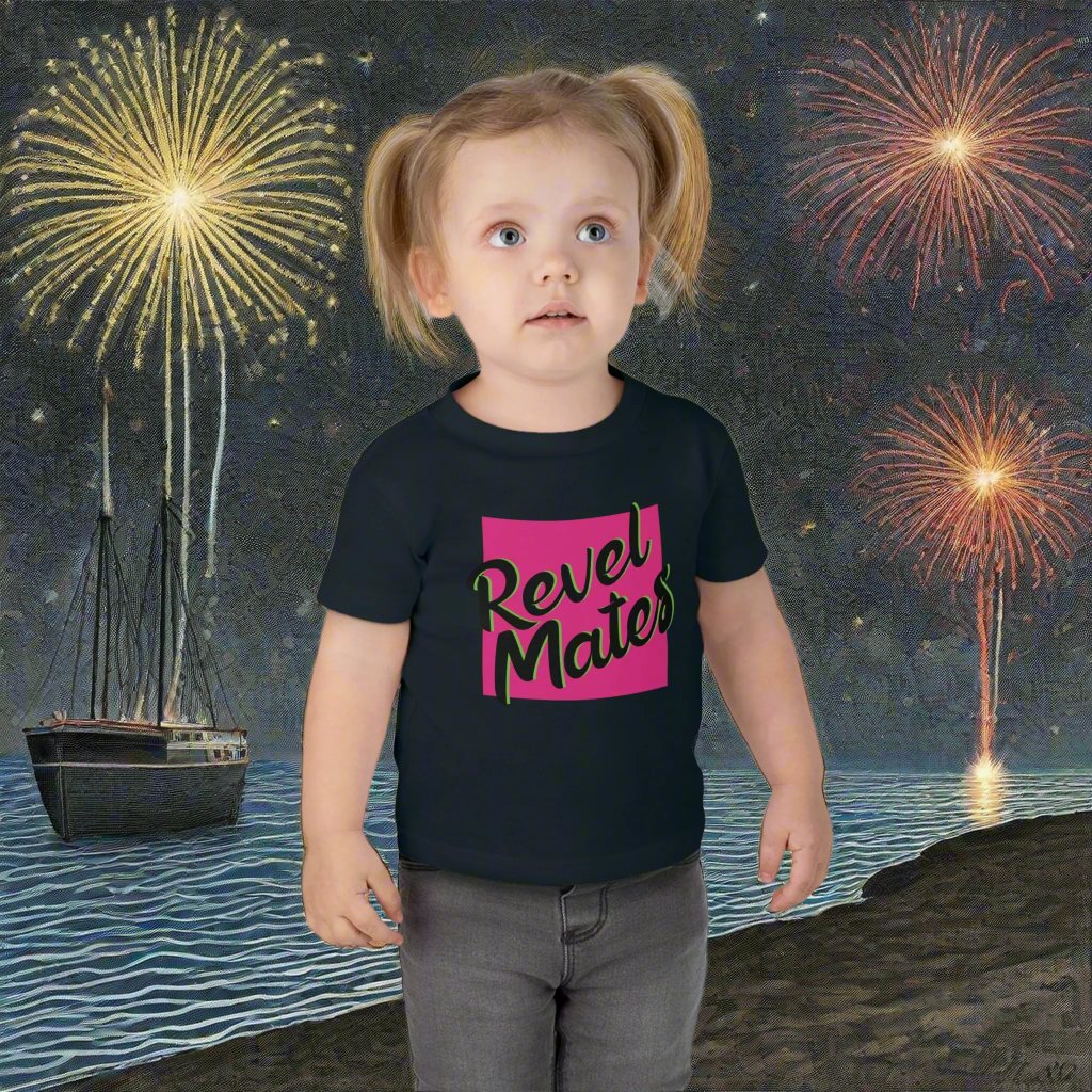 Infant Unisex Fine Jersey T-Shirt | 6M-24M | Fuchsia & Black RevelMates Square Design | 4 colors