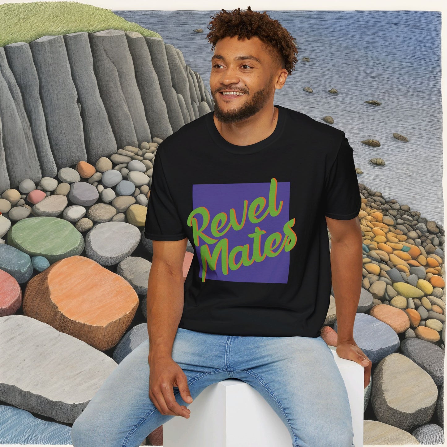 Unisex Softstyle T-Shirt | Lavender & Lime RevelMates Square Design | 4 colors