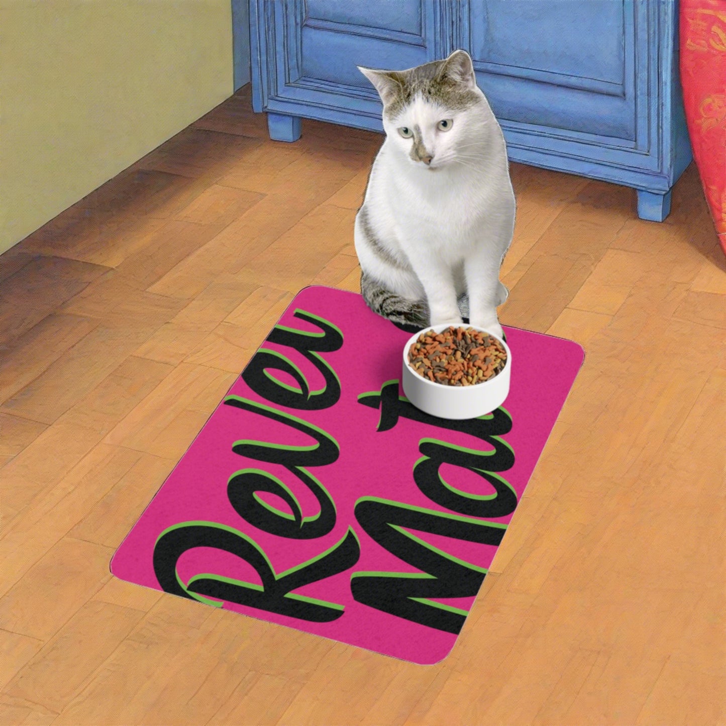 Pet Food Mat | for Dogs, Cats and all beloved Pets | Fuchsia & Black RevelMates Design