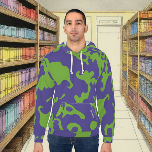 Unisex Cut & Sew Pullover Hoodie | All Over Print Hoodie | Camouflage Lavender & Lime Design