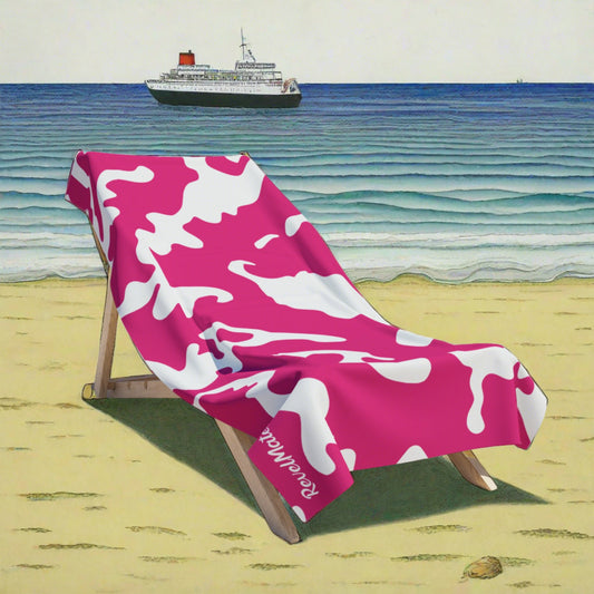 Beach Towel | All Over Print Towel | Camouflage Fuchsia & White Design