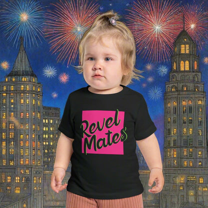 Infant Unisex Fine Jersey T-Shirt | 6M-24M | Fuchsia & Black RevelMates Square Design | 4 colors