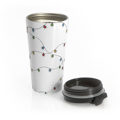 Stainless Steel Travel Mug With Cup 15oz (440ml)| Christmas Lights Design