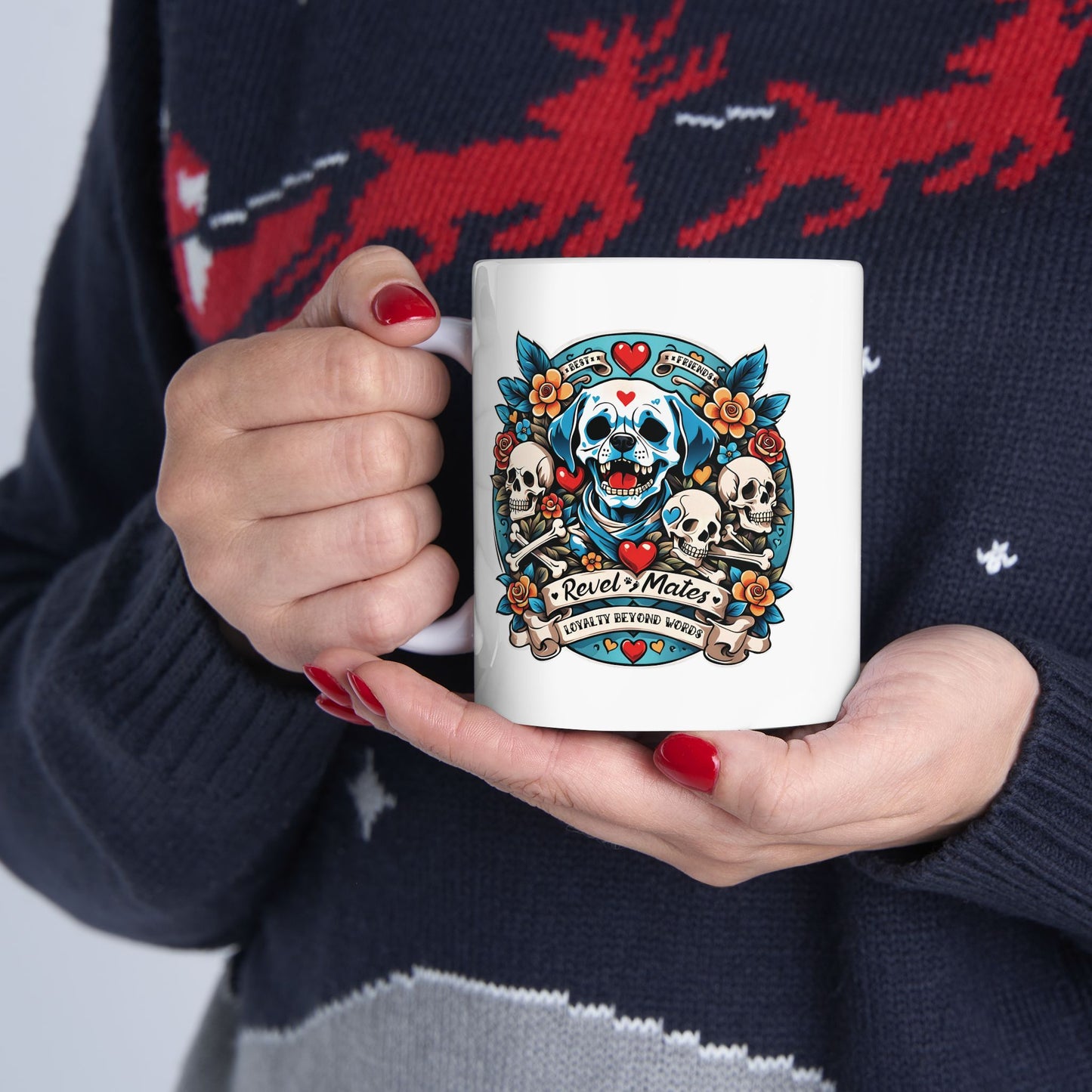 Ceramic Mug (11oz, 15oz) | Dog Skull Tattoo Design | 2 colors | 2 sizes