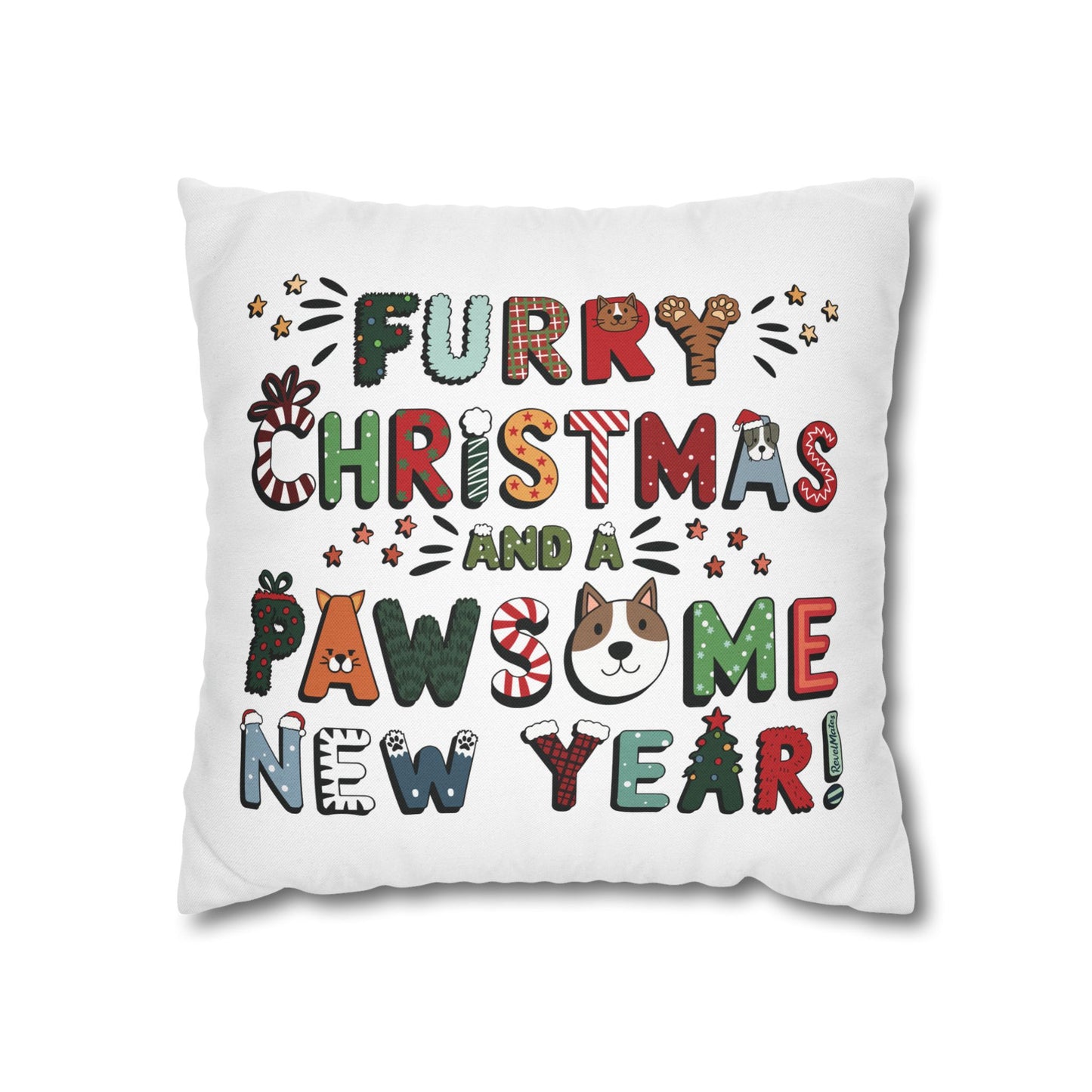 Spun Polyester Square Pillowcase | Furry Christmas Design | 4 sizes