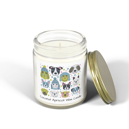 Coconut Apricot Wax Scented Candles (4oz, 9oz) | Winter Doggies Design | 2 colors | 9 scents