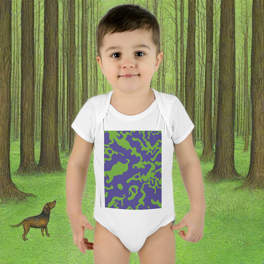 Unisex Infant Baby Rib Bodysuit | NB-24M | Camouflage Lavender & Lime Design