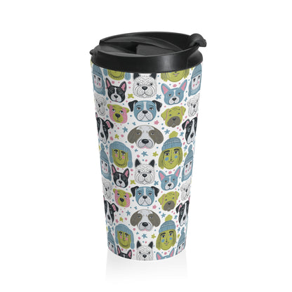 Stainless Steel Travel Mug With Cup 15oz (440ml)| Winter Doggies Design