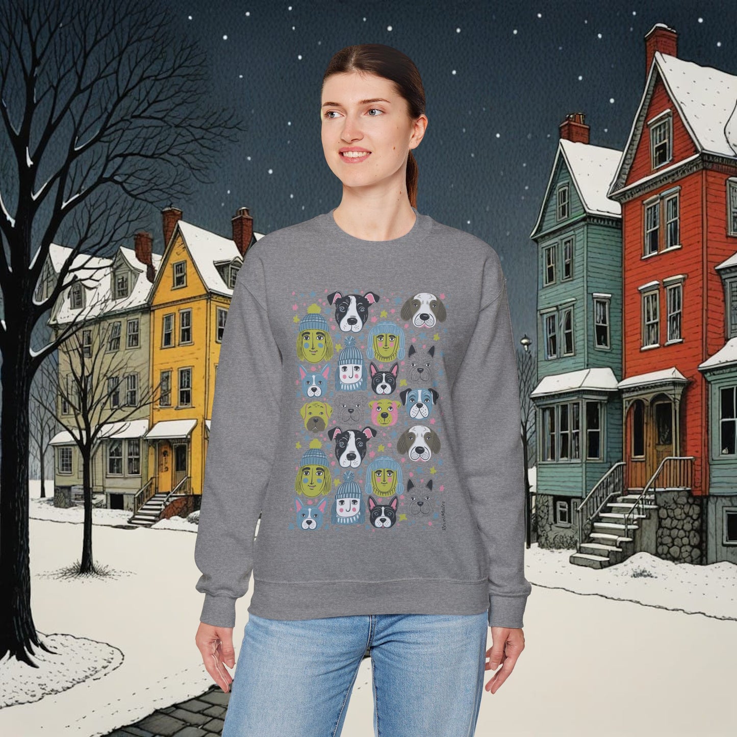 Unisex Heavy Blend Crewneck Sweatshirt | Winter Doggies Design | 14 colors