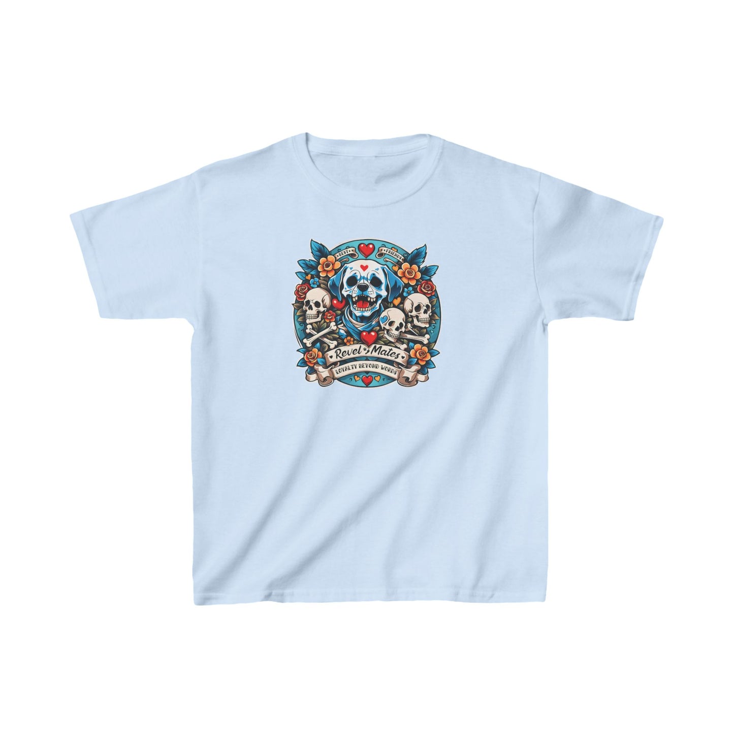 Unisex Kids Heavy Cotton™ T-Shirt | Dog Skull Tattoo Design | 20 colors